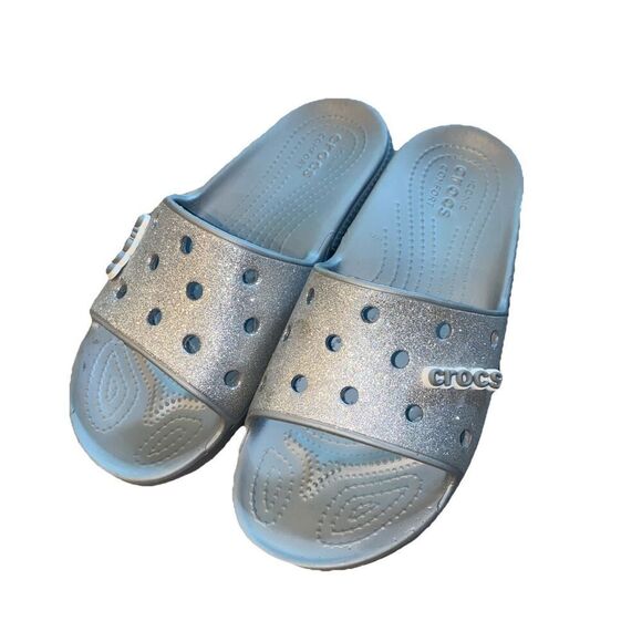 Crocs Classic Crocs Glitter Slide Men's 7 Women's 9 Silver Glitter - Picture 1 of 9